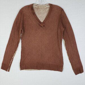 DOLCE & GABBANA 100% Cashmere Sweater Pullover Reversible V-neck Brown Cream L